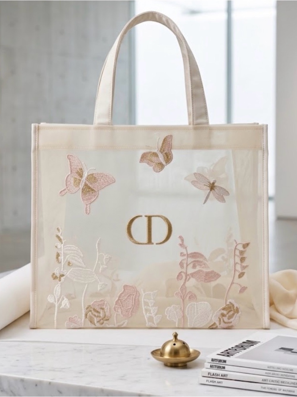 Dior Beauty VIP Gift Embroidered Butterfly Mesh Tote Bag NEW AMAZING